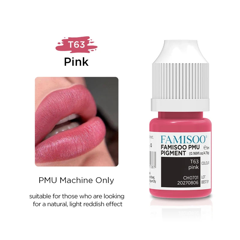 FAMISOO 5ML Lip Tattoo Inks Microblading Organic Permanent Makeup Lips Pigment Tattoo Pink Eyebrow Eyeliner PMU Pigment 0.17 OZ