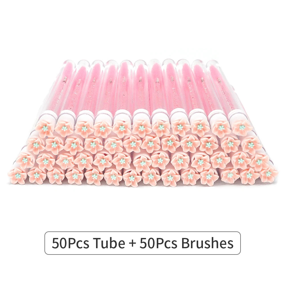 10/50Pcs Eyelash Brush Tubes With Crystal Lash Mascara Wands Eyebrow Comb Spoolies Container Lash Brush Applicators Makeup Tools