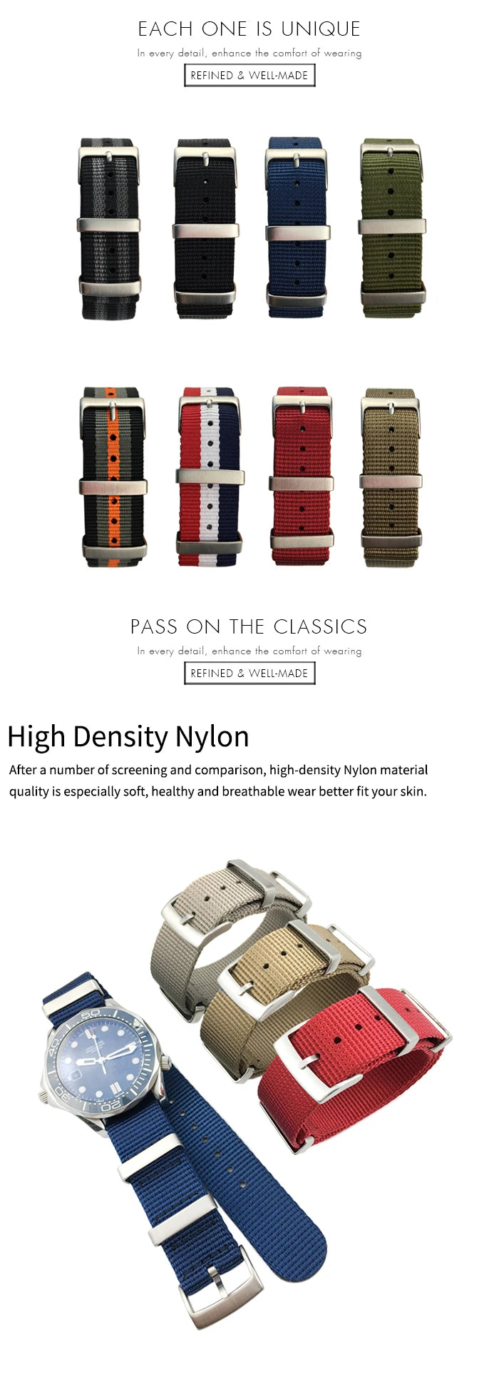 19mm 20mm 21mm 22mm Nylon Canvas Watchband Fit for Omega Seamaster 300 007 AQUA TERRA 150 Seiko Tissot Rolex Watch Strap