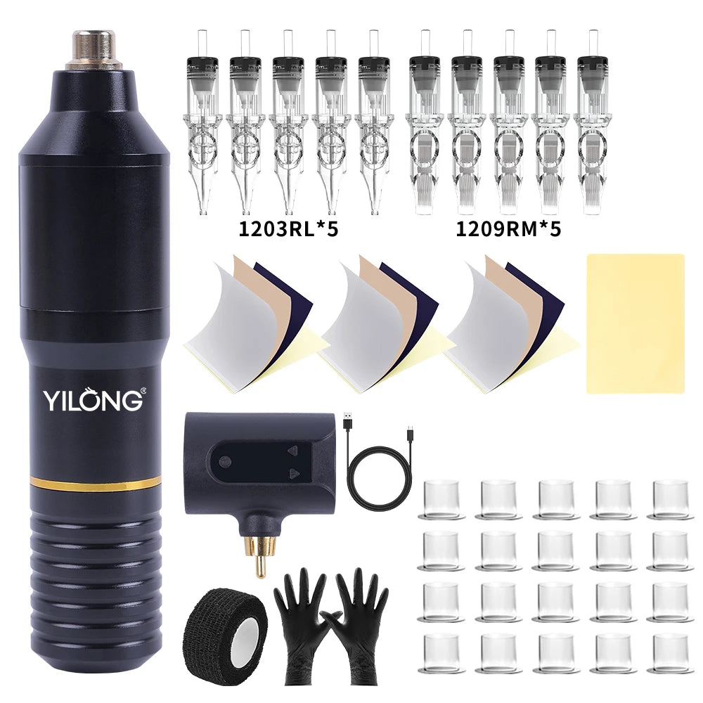 YILONG Wireless Tattoo Gun Kit With 1400MAH Power Professional Rotary Tattoo Machine Pen Set for Tattoo Artist and Beginners