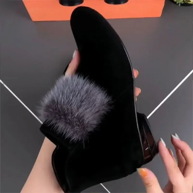 Shoes for Women 2024 Winter Plush Warm Women's Boots Low Heel Non-slip Commuter Office Ladies Shoes Fashion Zipper Short Boots