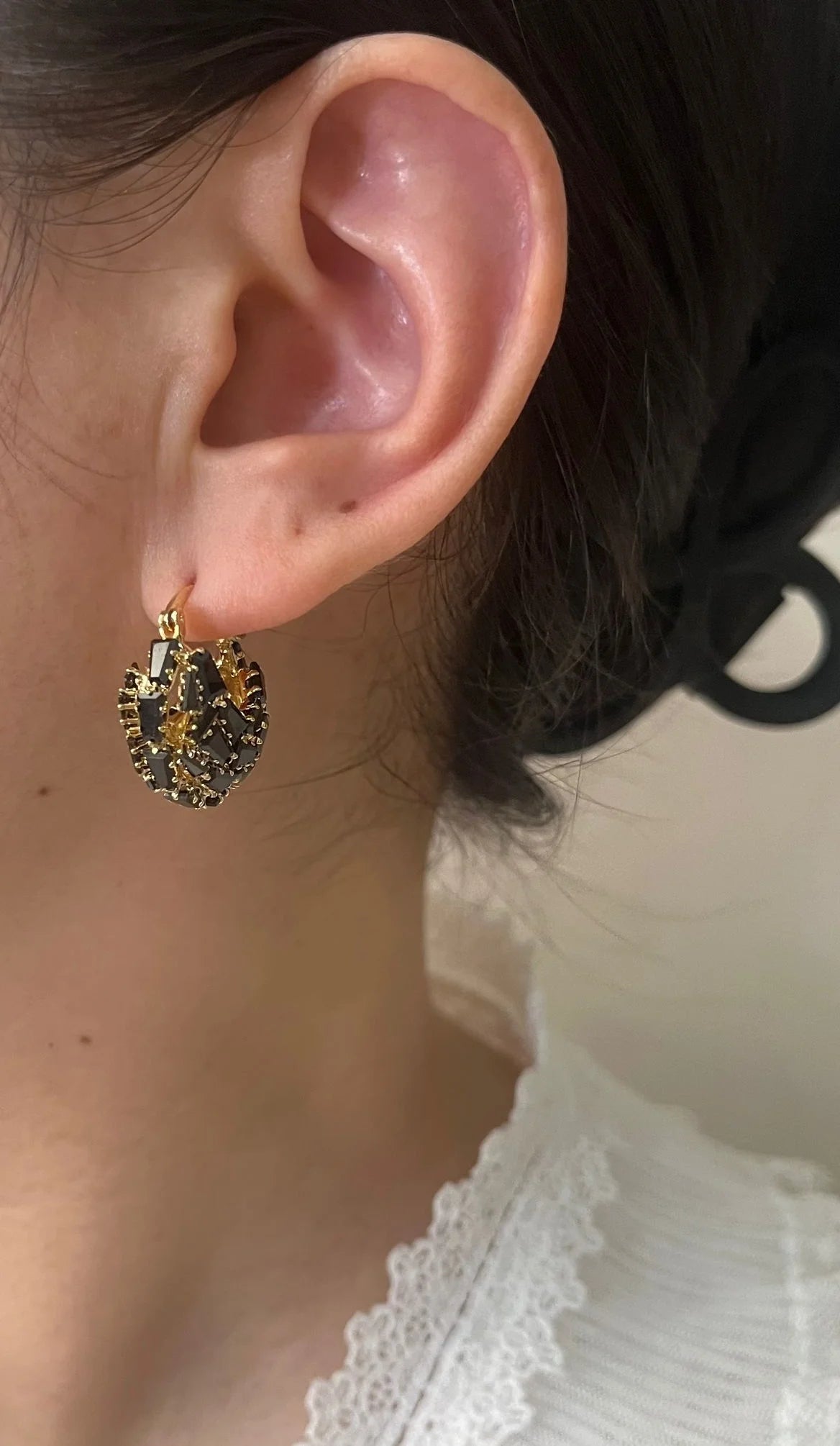 Korean new design fashion jewelry 14K gold plated black zircon bag earrings elegant women's daily work accessories