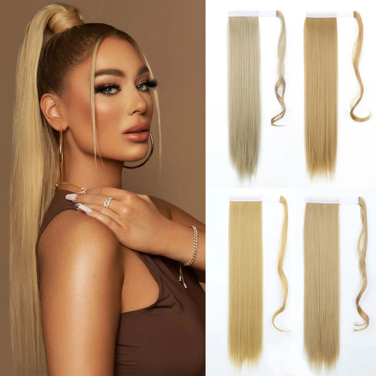 MERISIHAIR Synthetic 22 34 inches Long Straight Ponytail Extensions Heat Resisting Ponytail Brown Blonde Hair Women