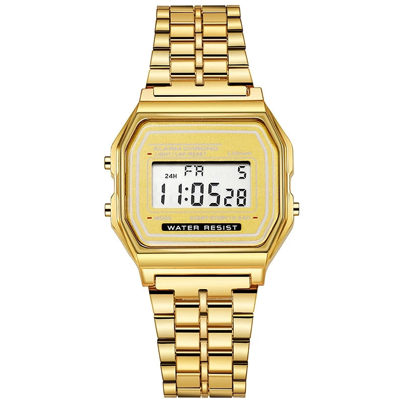 Elegant Digital Watch For Women Gold Silver Stainless Steel Business Ladies Electronic Wrist Watches Man Clock Zegarek Damski