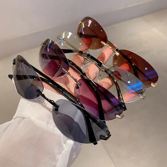 Fashion Vintage Luxury Brand Designer Rimless Oval Sunglasses Women For Men Sun Glasses Punk Popular UV400 Small Shades