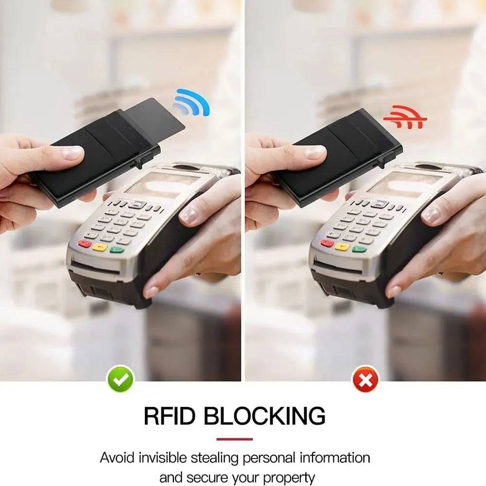 Automatic RFID Anti-Theft Card Holder Screw Reinforcement Metal Box Bottom Men's Card Box Aluminum Alloy Material RFID Blocking
