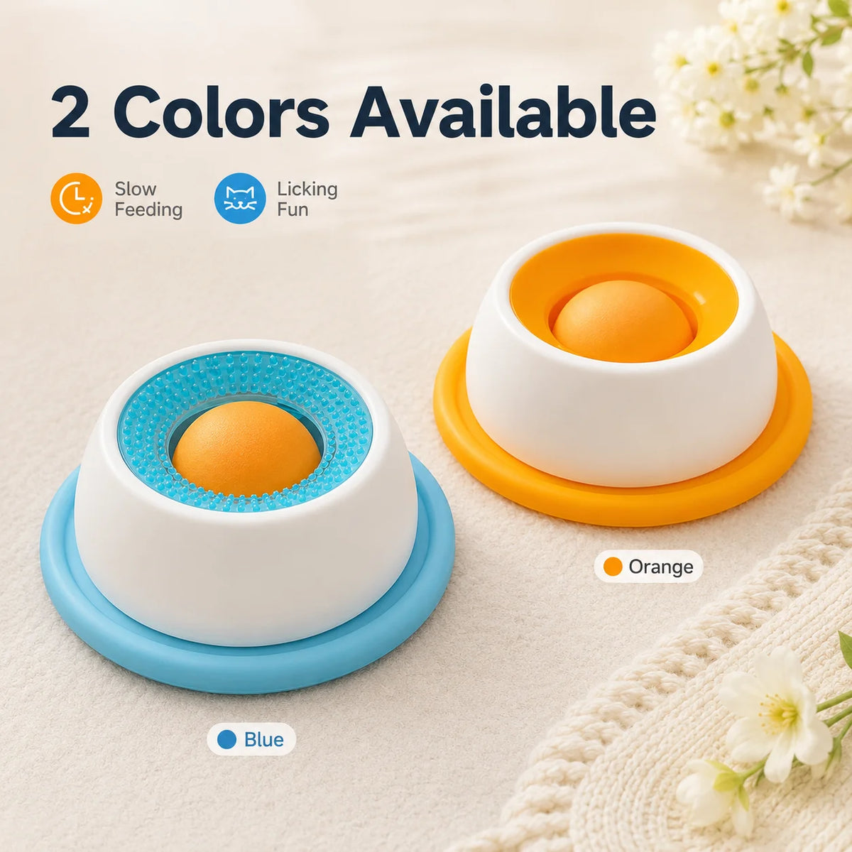 Pet Lick Plate Slow Feeder Bowl for Cats Small Dogs Rotating Ball Treat Toy Anti Slip Licking Mat for Wet Food