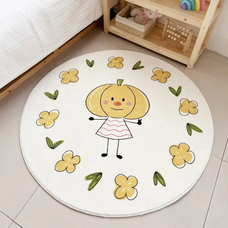 Rainbow cartoon Round Carpet Bedroom Animal Non-slip bedside area carpet Soft plush children's play mat Comfortable home decor