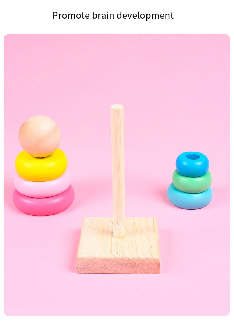 Rainbow Stacking Ring Tower Montessori Wooden Puzzle Toys Pyramid Nesting Blocks Geometric Games Children Early Education Toys