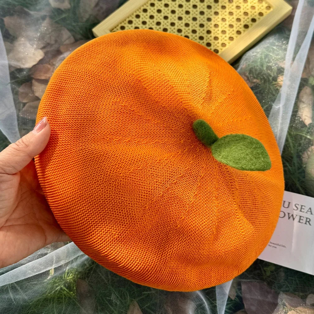 Apparel Accessories Funny Orange Berets Creative Casual Tomato Cap Vintage Cute Painter Hat Unisex