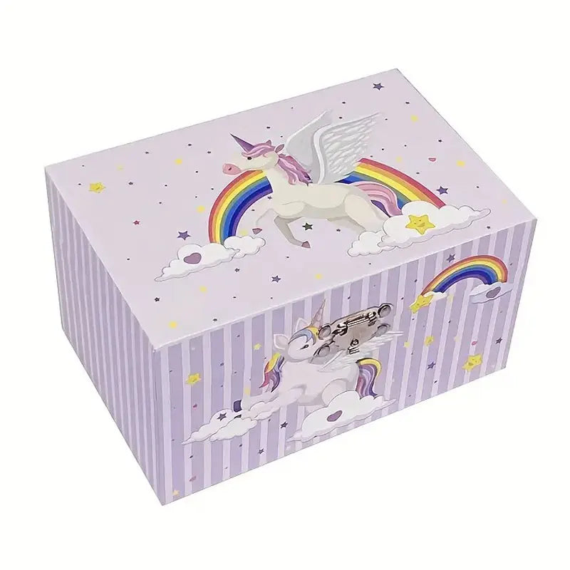 Jewelry Storage Clockwork Music Box Desk Organizer Pink Cute Unicorn Little Girls Gift Ring/Necklace/Bracelet/Earring Storage