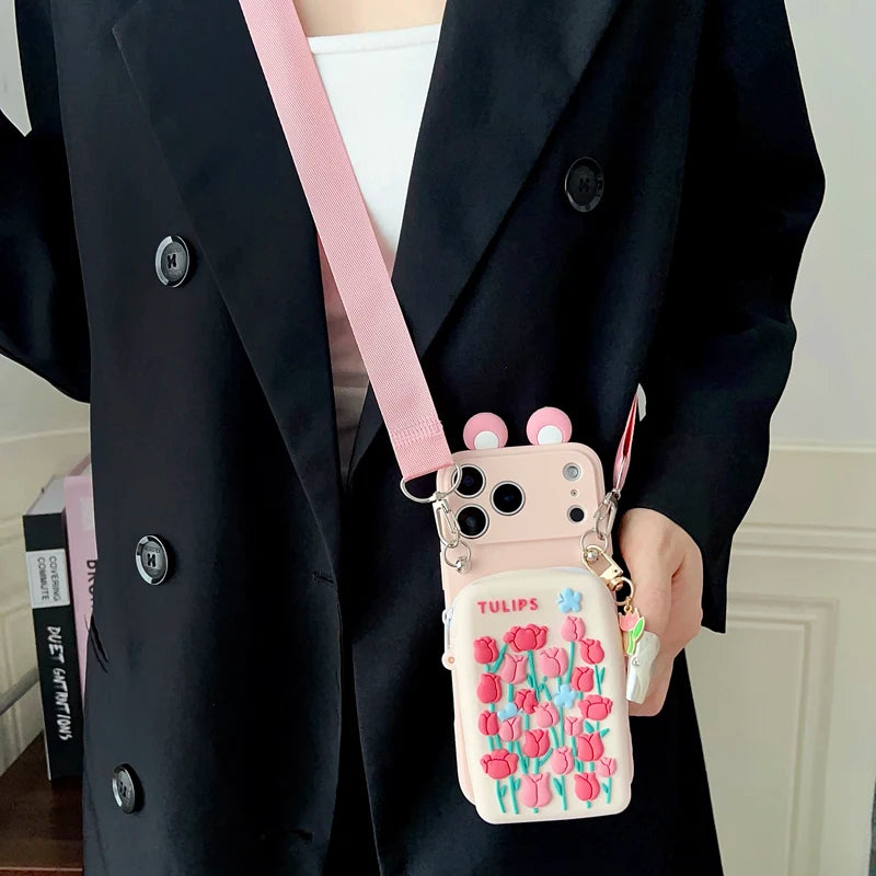For iPhone 17 16 15 14 13 12 11 XR Xs 6 6s 7 8 SE Pro Max mini Plus e Tulip Star Wallet Case With Accessories