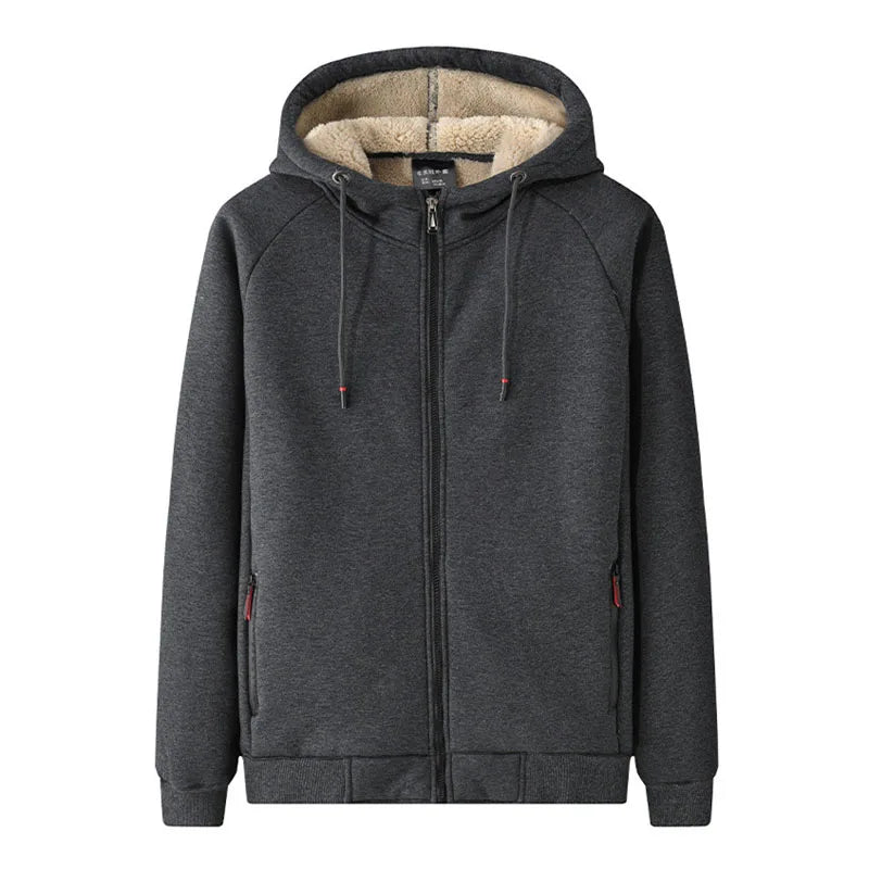2025 Winter Warm Jacket Men Thick Fleece Hooded Zip Pockets Black Grey Thermal Coat Men Casual Jackets Plus Size 6Xl 7Xl 8Xl