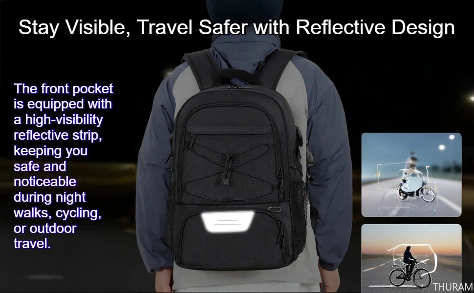 15.6" Laptop Reflective Strip Gym Bag for Men Women 35L Sports Basketball Backpack with Shoe Compartment