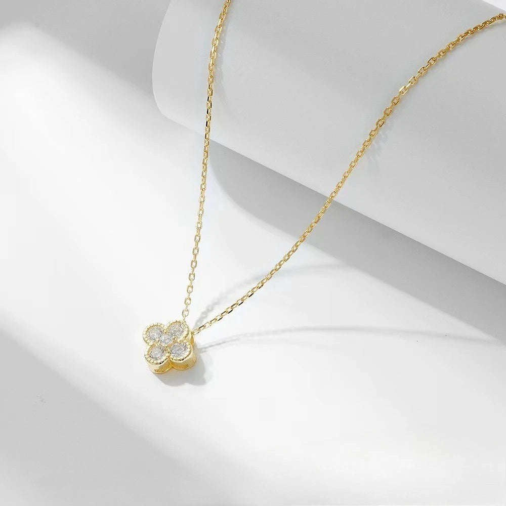 Monkton 100% s925 Sterling Silver Minimalist Four-leaf Clover Necklace Pendant Chain Delicate Women Valentiens Gifts
