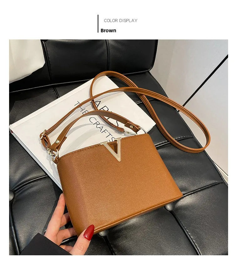Luxury Women's Tote Bag, Chic V Shaped Stylish Pu Leather Bucket Bag, Top Cover Handbag Women Shoulder Crossbody Bag for Woman