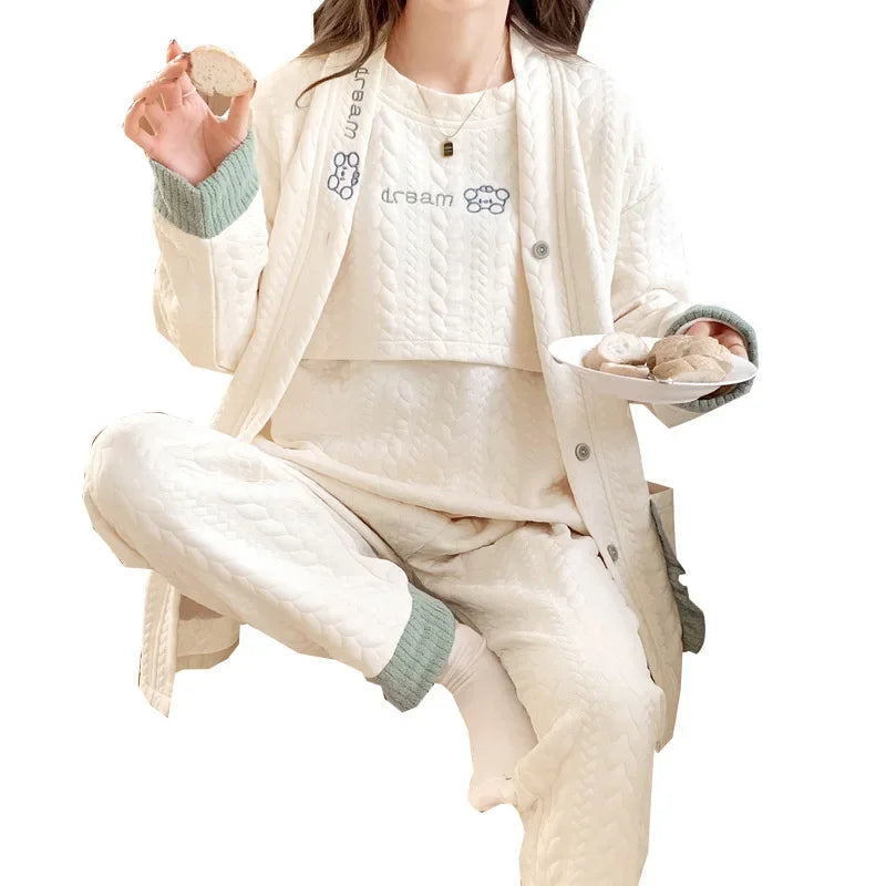 Maternity Clothing Set Air Cotton Postpartum Nursing Three-Piece Set Pregnancy Sleepwear Winter Maternity Outerwear