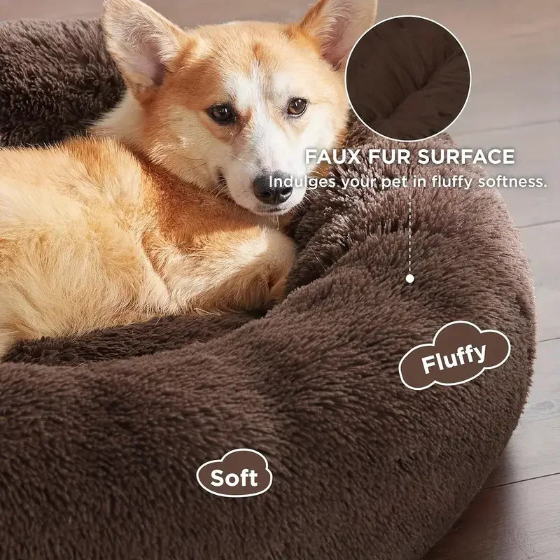 Round Winter Warm Plush Pet Bed - Washable Dog Cat Basket for Small Medium Large Pets Sofa Cushion