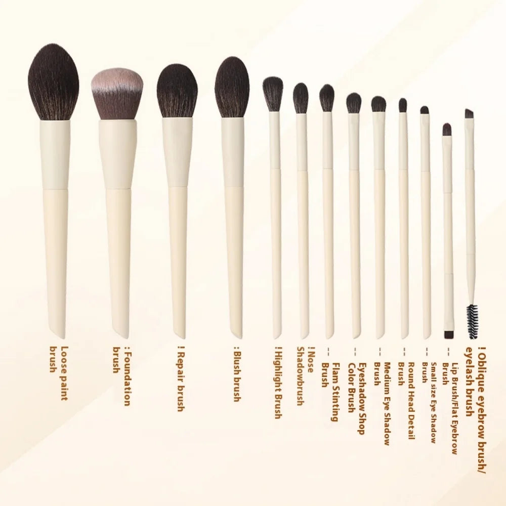 13pcs Synthetic Fiber Makeup Brush Set: Foundation Brush, Eyeshadow Brush, Highlight Brush, Eyebrow Brush, Eyelash Brush