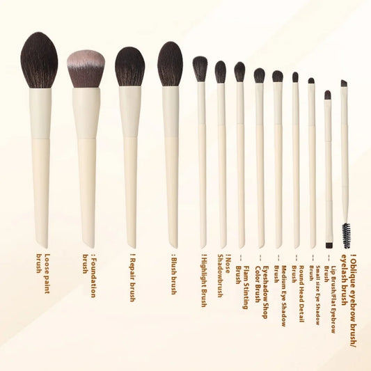 13pcs Synthetic Fiber Makeup Brush Set: Foundation Brush, Eyeshadow Brush, Highlight Brush, Eyebrow Brush, Eyelash Brush