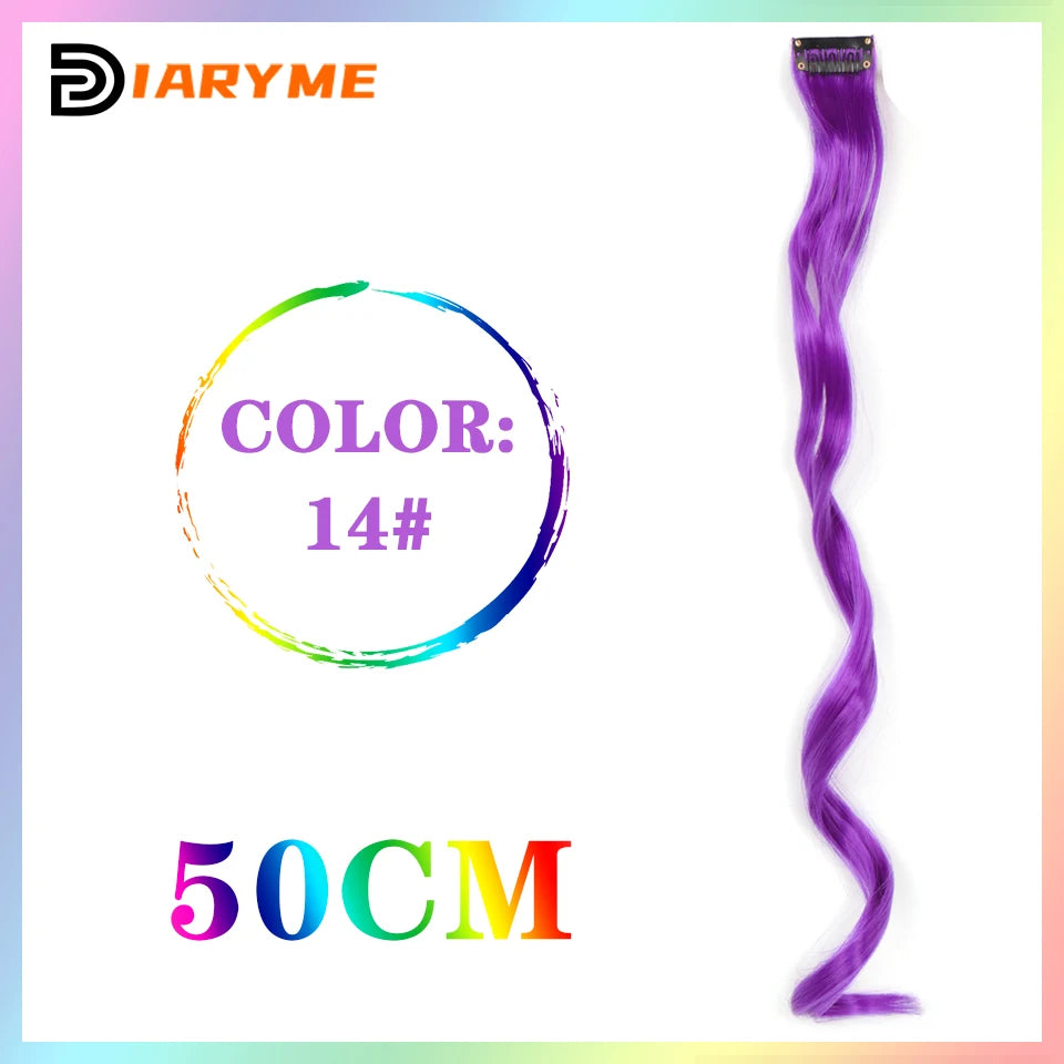 Colorful Hair Extensions Curly One Clip in Synthetic Long Hairpiece For Girls Women Kid Multi-colors Party Highlights Wig Piece