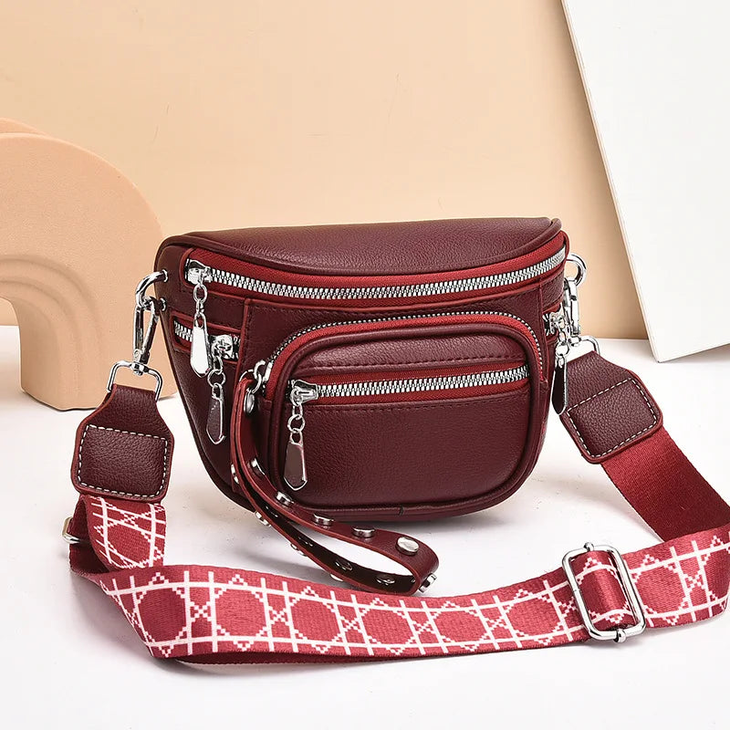 Luxury Multi-pocket 100% cowhide Crossbody Bags For Women Black Shoulder Messenger Handbags Small Chest Bag Travel Saddle bag