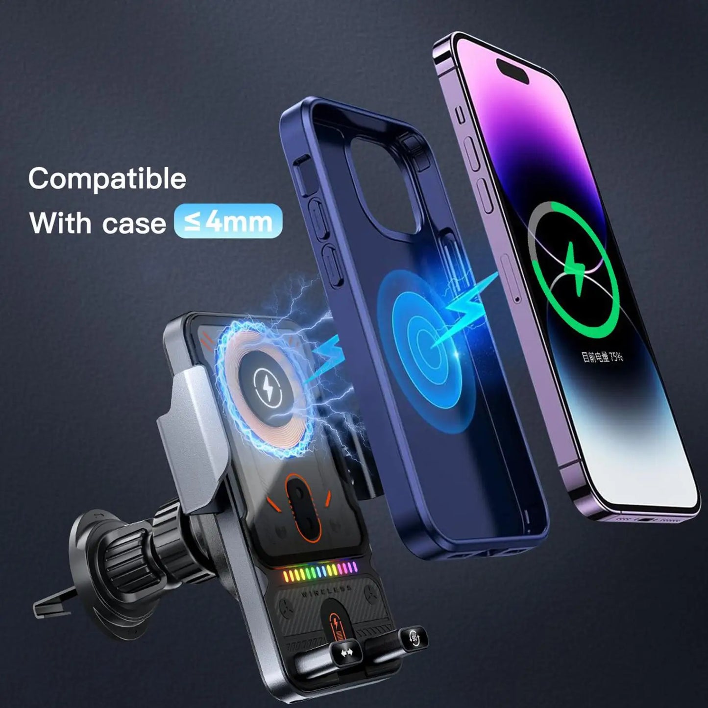 Wireless Phone Charger for Car 15W Fast Charging Air Vent Cradles Auto Clamping Phone Holders for Music Control Video Streaming