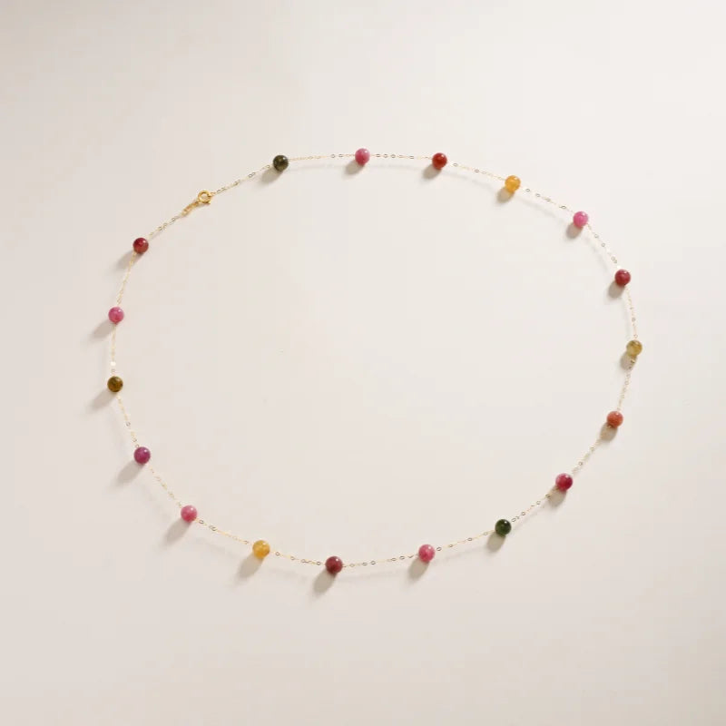 Colorful 18K yellow gold necklace pendant au750 Fine Jewelry Natural tourmaline fashion wedding party gift for girl X1021