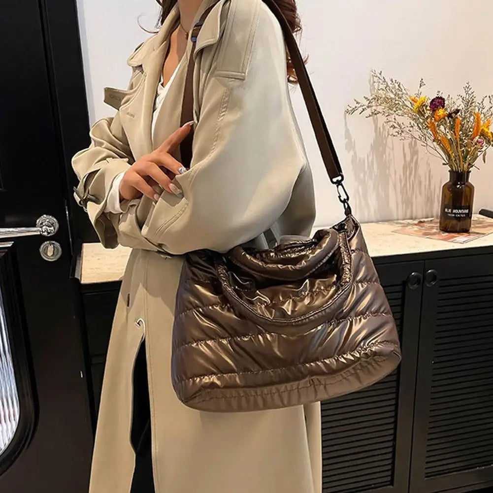 Large Tote Padded Handbags Designer Quilted Women Shoulder Bags Luxury Nylon Down Cotton Crossbody Bag Winter Tote Big