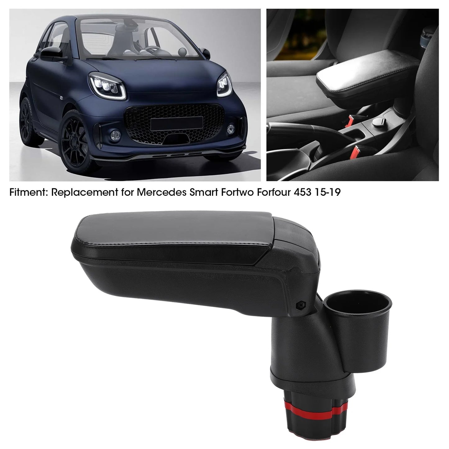 Central Armrest Box with Water Cup Holder Replacement for Mercedes Smart Fortwo Forfour 453 15-19