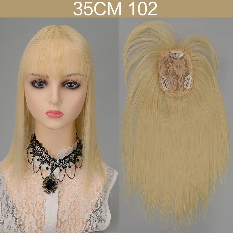 Synthetic Topper Hair Piece  Extension Wigs For Women Clip-on Natural Clip In Straight Wig With Bangs Black High Quality