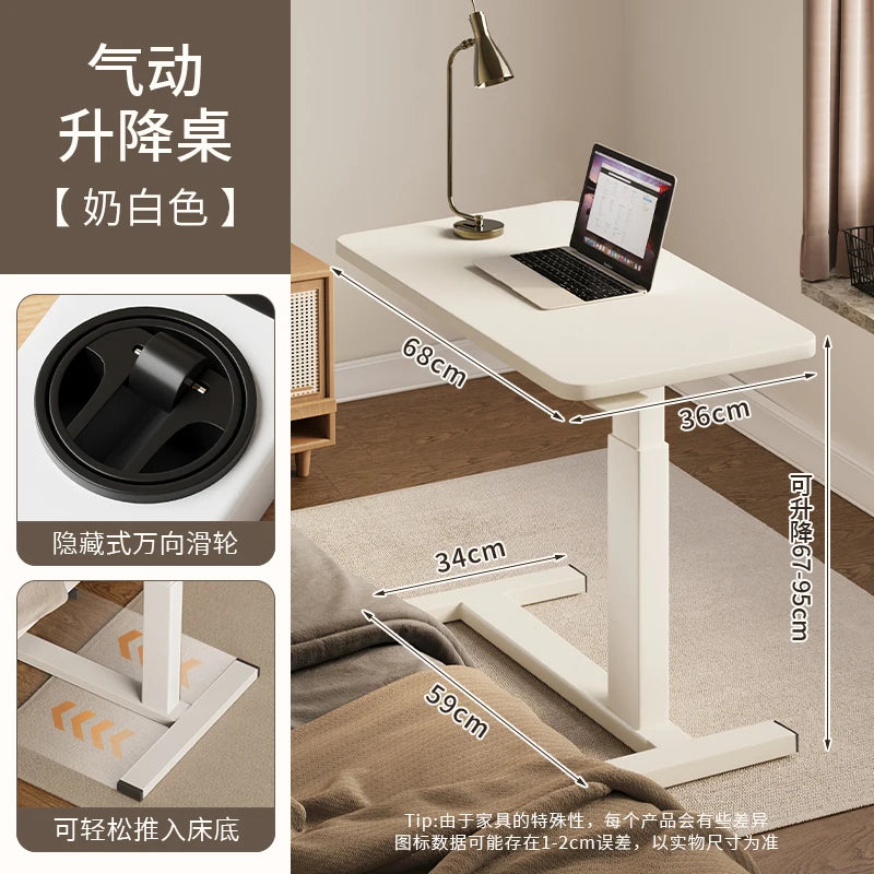 Pneumatic Lifting Laptop Desk Mobile Bedside Table Computer Desk Home Office Writing Desk with Wheels Storage Shelf