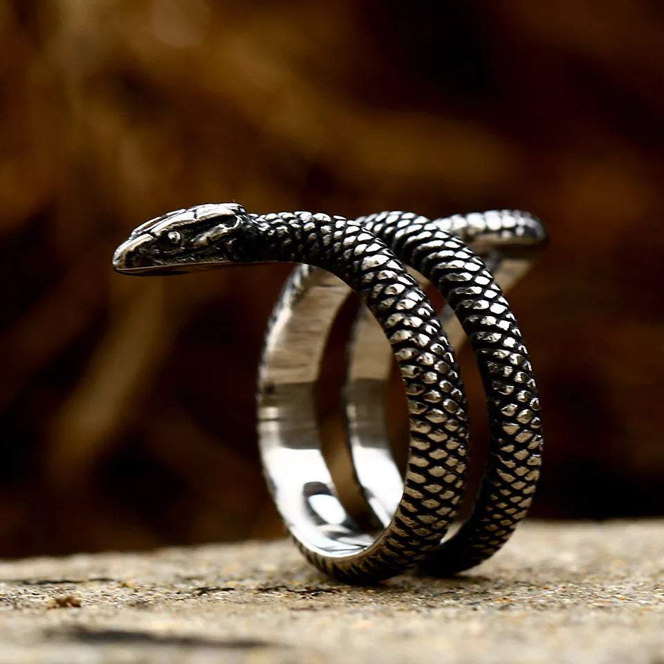 BEIER New Fashion 316L Stainless Steel Rattler Snake Ring Punk Cool Gothic Women Men  Unisex Serpent Stainless Steel Jewelry