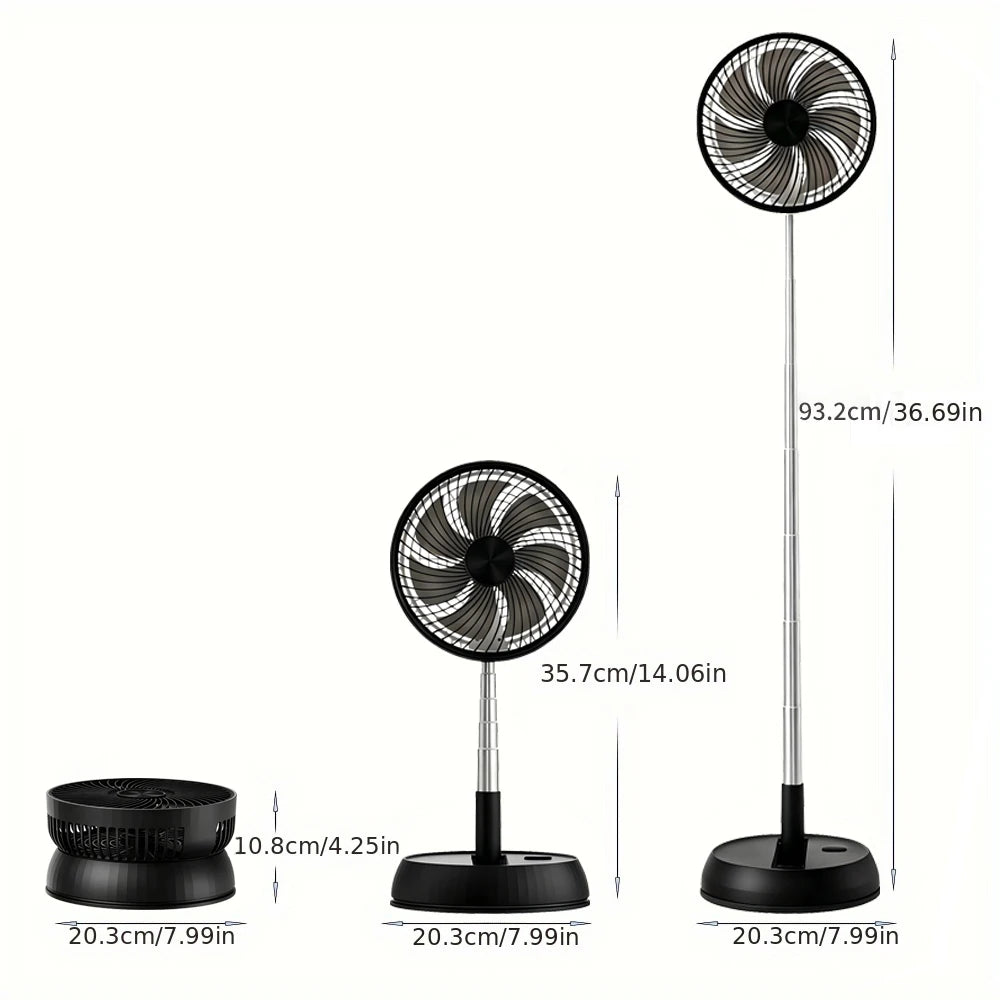 Home Bedroom Outdoor Camping Foldable Vertical Desktop Electric Fan Remote Control Silent Timed Left Right Rotation Black Fan