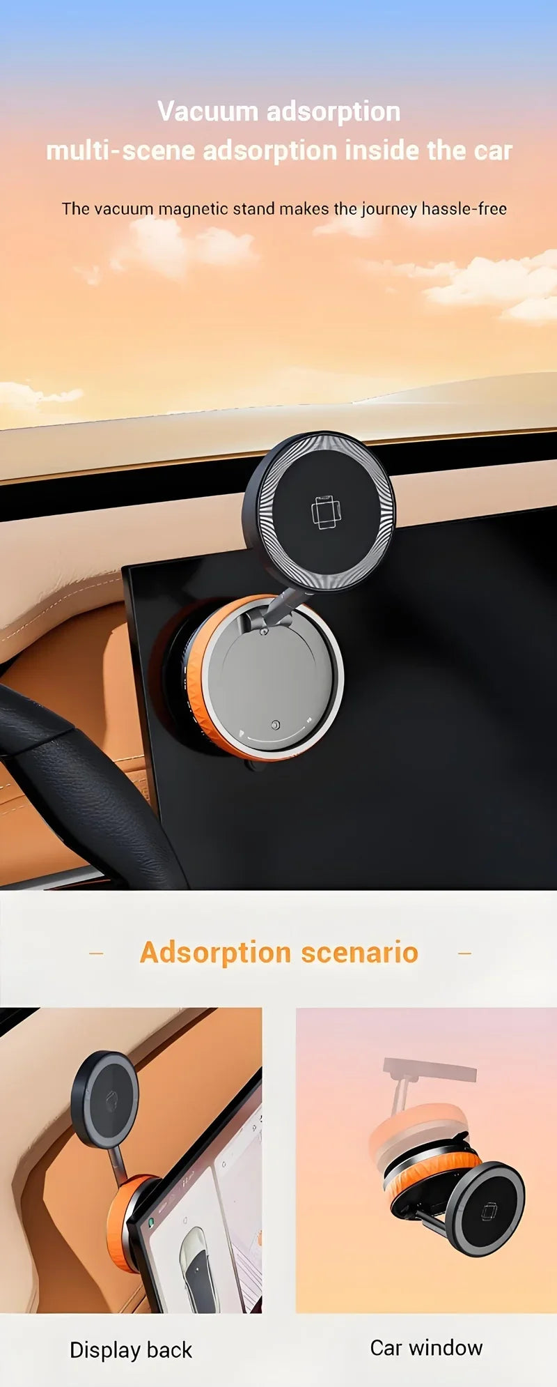 15W Wireless Car Charger Mount,Magnetic Vacuum Suction 360° Rotatable Foldable Portable Multi-Scenario Phone Stand for All Phone