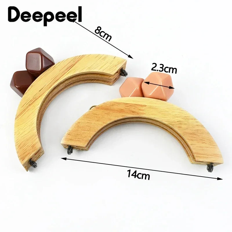 1/2Pcs Deepeel 14cm Wooden Purse Handle Colored Beads Mini DIY Bag Frame Kiss Women Handbag Closure Clasp Handmade Accessories