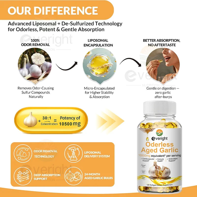 Aged Garlic Extract Capsules – Odorless Formula with Magnesium, Chromium, B1 & B9 – Supports Immune, Heart & Cardiovascular Heal
