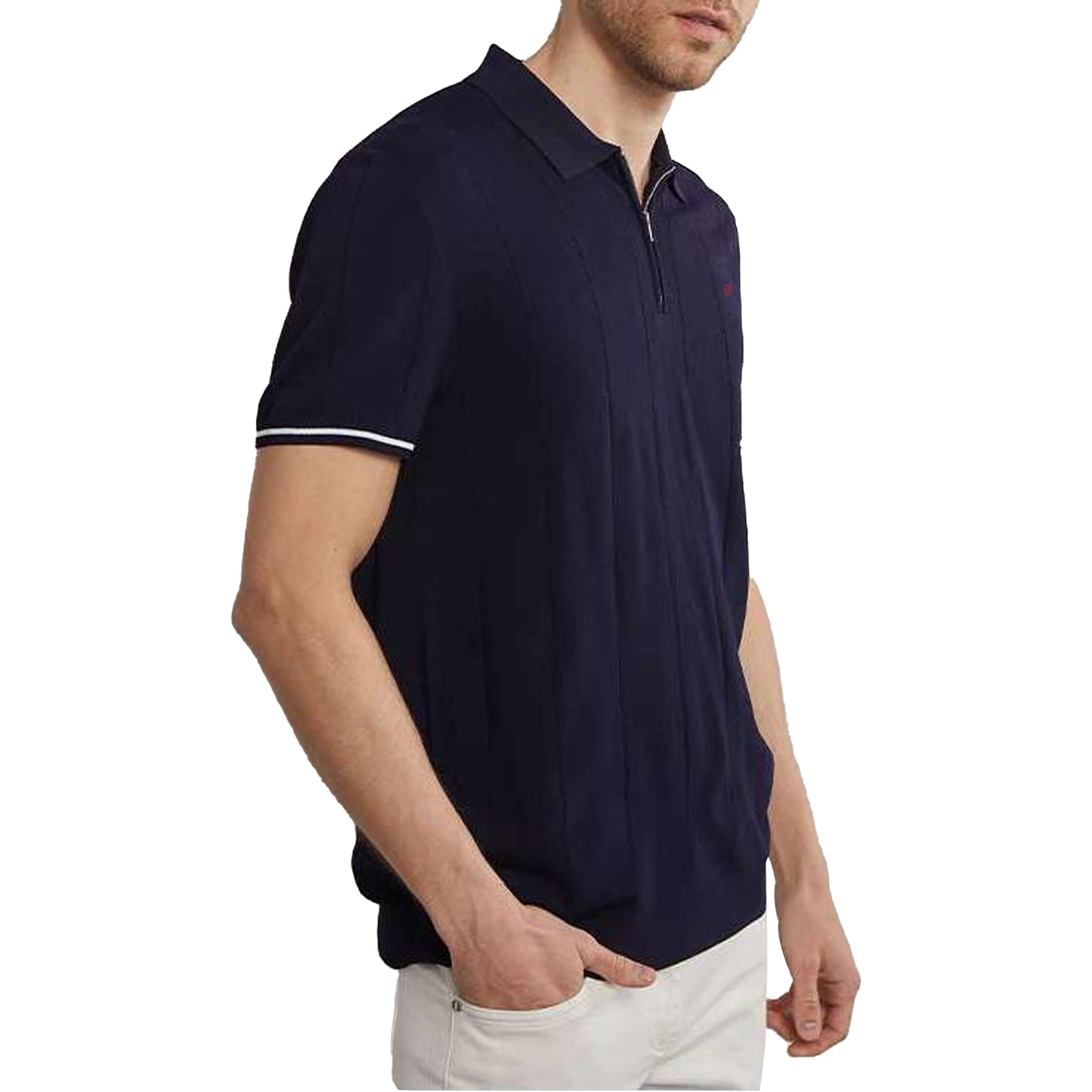 CH Luxury Men Turn Down Collar Knit Polo Half Zipper Vertical Texture Red Logo Embroidery Summer Male Business Gentleman Tee