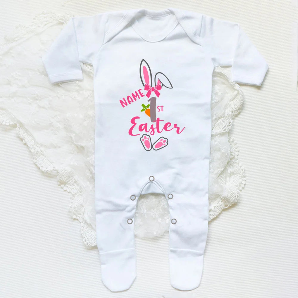 Personalised First Easter Sleepsuit 1st Easter Babygrow New Baby Gift Newborn Boys Girls Easter Rabbit Romper Clothing