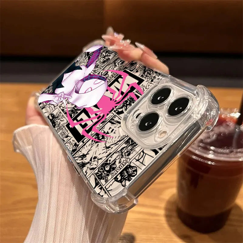 Clear Case For iPhone 17 16 15 14 13 12 11 Pro Max 16e 17e Air 13 15 Plus XS X 7 8 Shockproof Phone Cover Marvel Spider Man Gwen