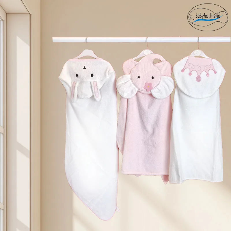 100% Cotton Terry Baby Bathrobe Towel  Cartoon Hooded Skin-Friendly Soft  Absorbent Machine Washable All Season for Toddler 0-3Y