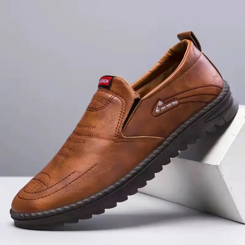 Men's Leather Shoes Casual Shoes Slip On Soft Leather Soft Sole Breathable Shoes Fashionable Textured Soft Leather-Shoes