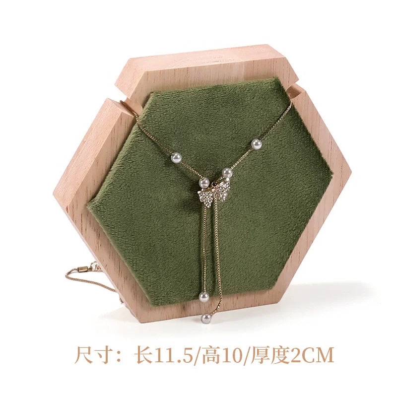 Solid wood green velvet jewelry display stand ring stud necklace pendant bracelet storage and display stand