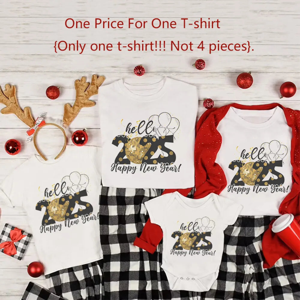 Hello 2025 Family Matching Outfits Happy New Year Dad Mom and Daughter Son Tshirt Baby Romper Family Look New Year's Clothes