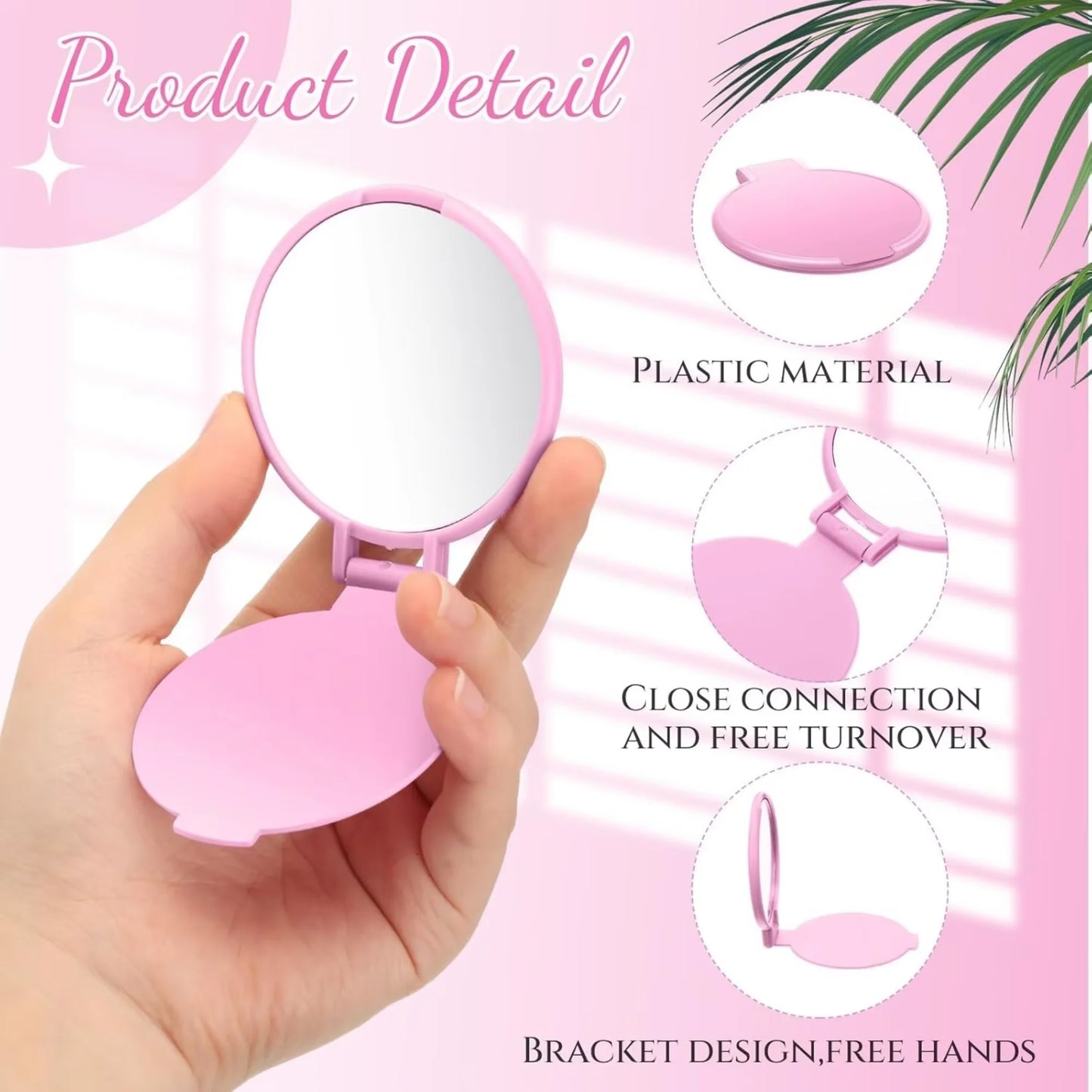 50pcs Portable Mini Folding Makeup Mirrors - Battery-Free 2.75x2.44inch Black Pink , Travel Grooming Mirror for Skincare Tools