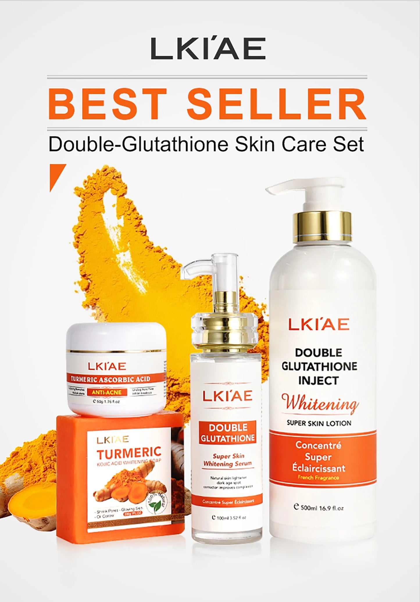 AILKE Whitening and Acne Removal Skin Care Set, With Glutathione, Vitamin C, Aloe Vera, Moisturizes, Evens Skin Tone