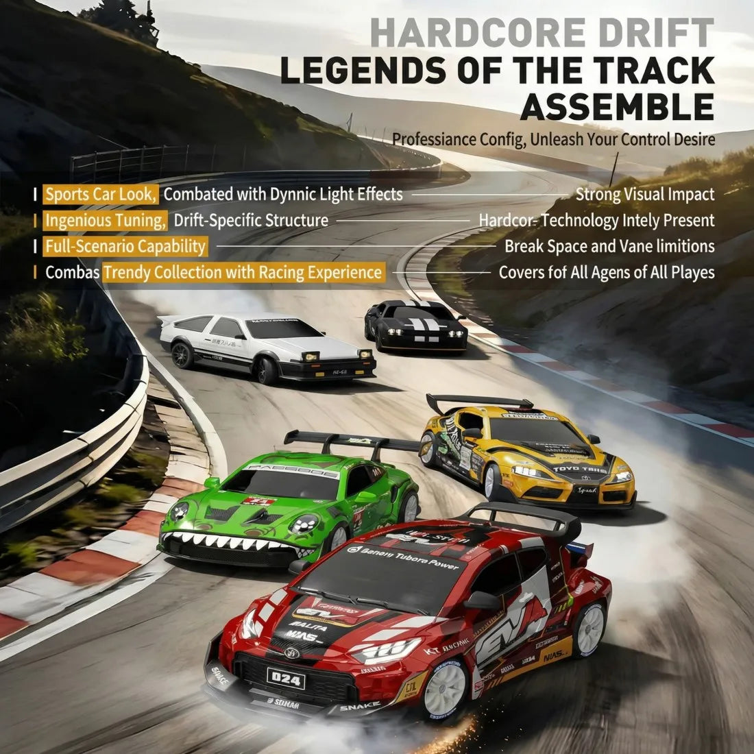 D24 1:24 RC Drift Car 4WD Proportional High Speed Racing Vehicle with ESP Gyro Underglow LED Dual Tires Remote Control Sport Car