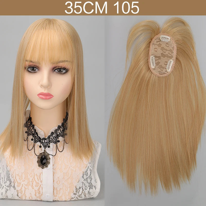 Synthetic Topper Hair Piece  Extension Wigs For Women Clip-on Natural Clip In Straight Wig With Bangs Black High Quality