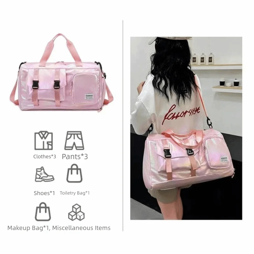 Pearl Glossy Gym Bag Wet Dry Separation Large Capacity Travel Luggage Bag Carry-On Waterproof Weekender Gym Tote Sports