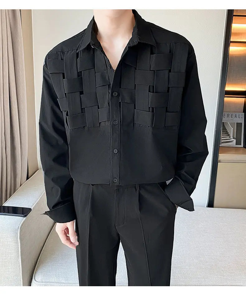 Vintage Weaving Shirts For Men Long/Short Sleeve Lapel INS Trend Tops Streetwear New Spring Summer Fashion Casual Loose Shirts